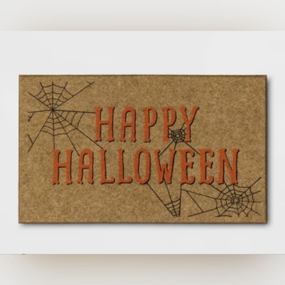 18" x 30" Happy Halloween Faux Coir Doormat Natural/Black, Hyde & EEK! New